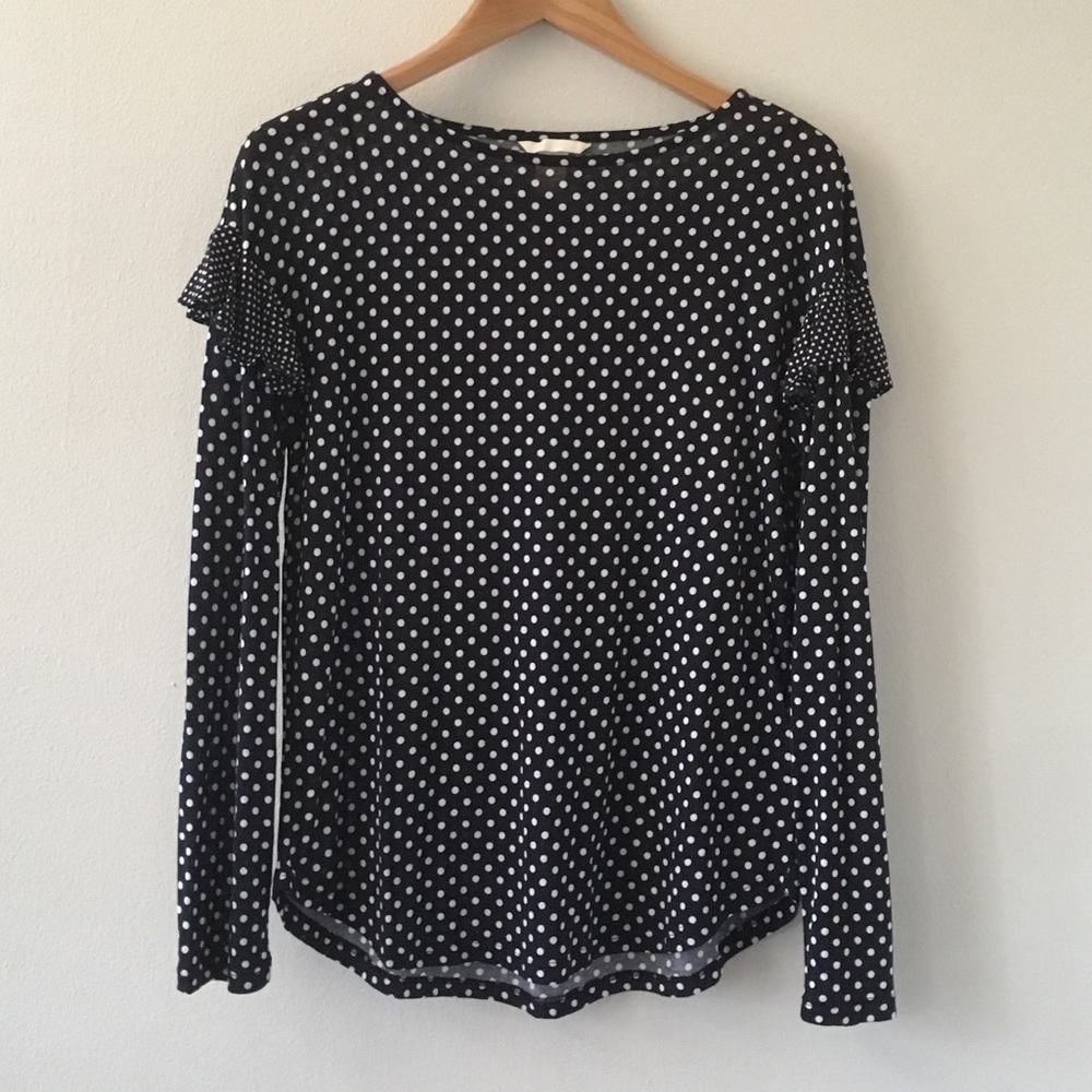 NWOT H&M Navy dot ruffle long sleeve